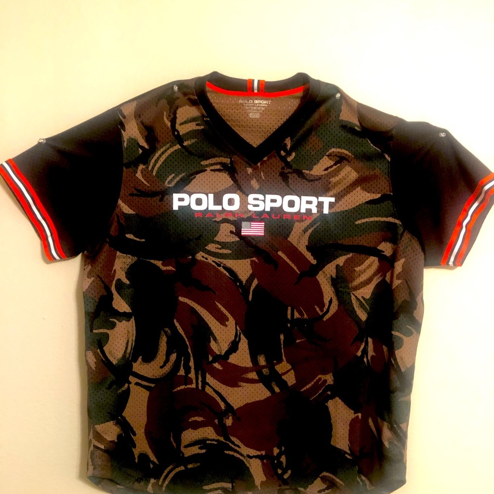 Ralph Lauren Polo Sport Performance Mesh Camo V-Neck Jersey Shirt Sz Xxl🔥🔥🔥